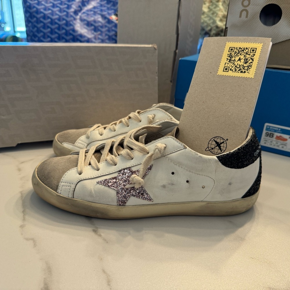 Golden Goose 38 Super Star Suede Toe Glitter Star Heel and Spur
